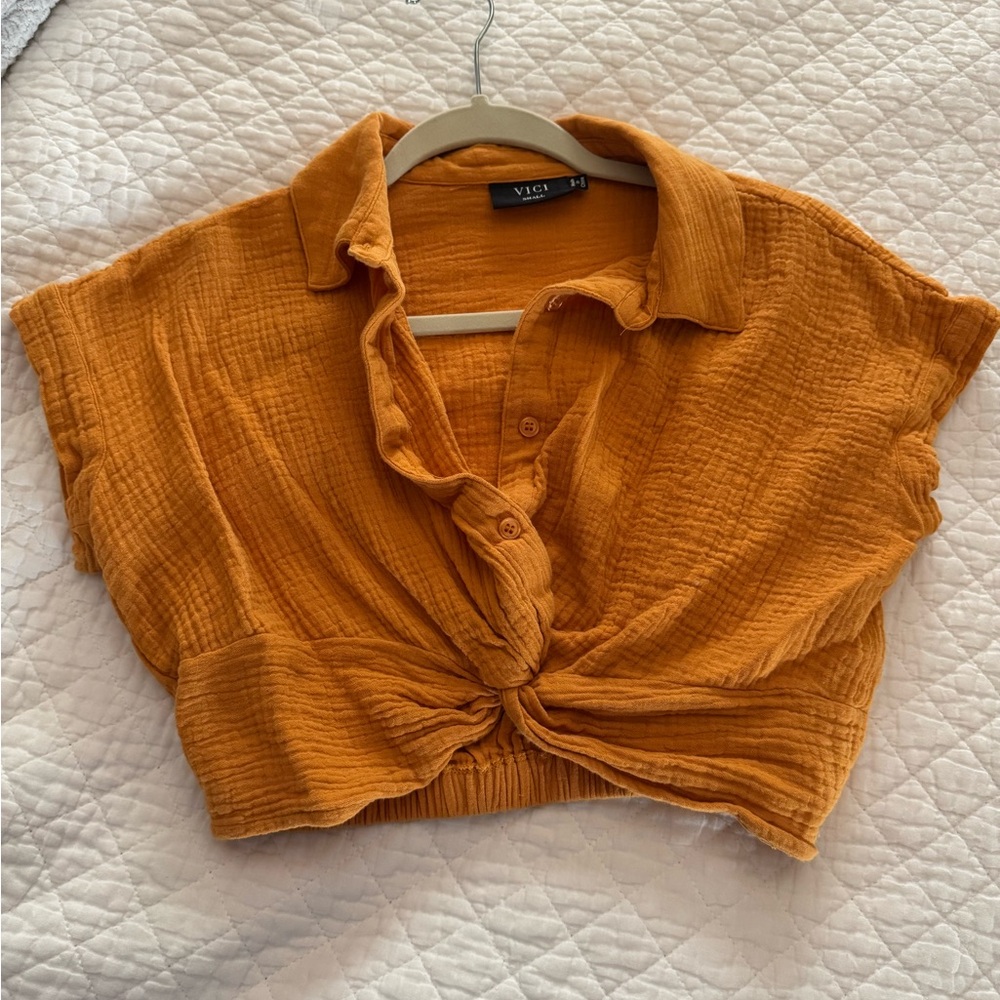Vici Orange Cap Sleeve Tie Front Top